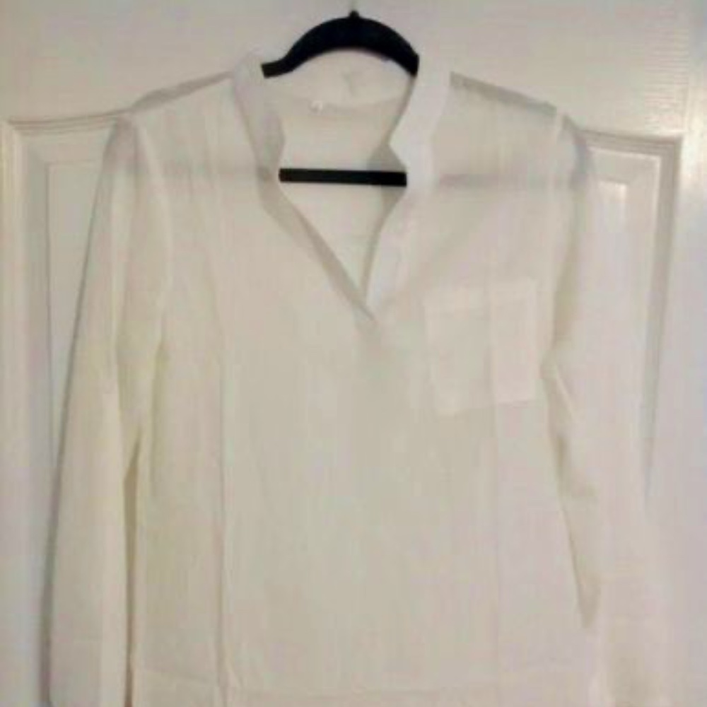 NWOT White semi-sheer long sleeve deep v placket blouse